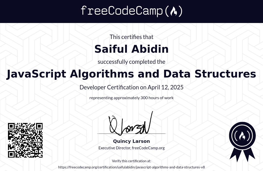 freeCodeCamp JavaScript algorithms and data structures certificate