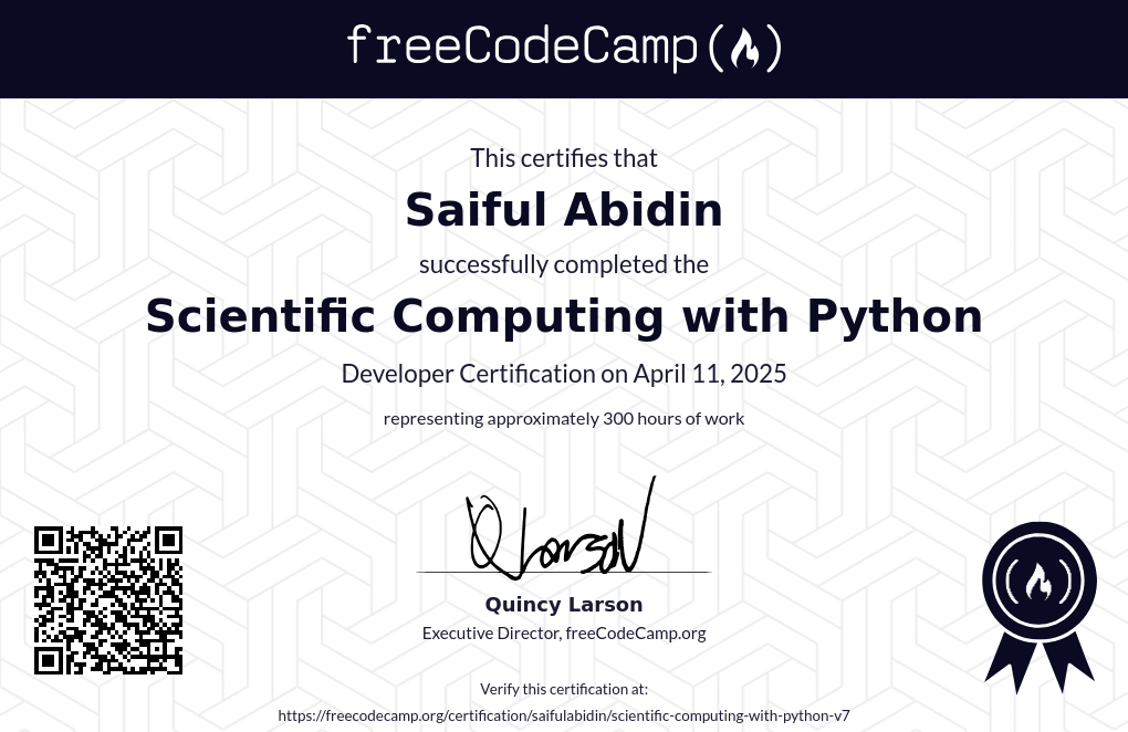 freeCodeCamp scientific computing with Python certificate